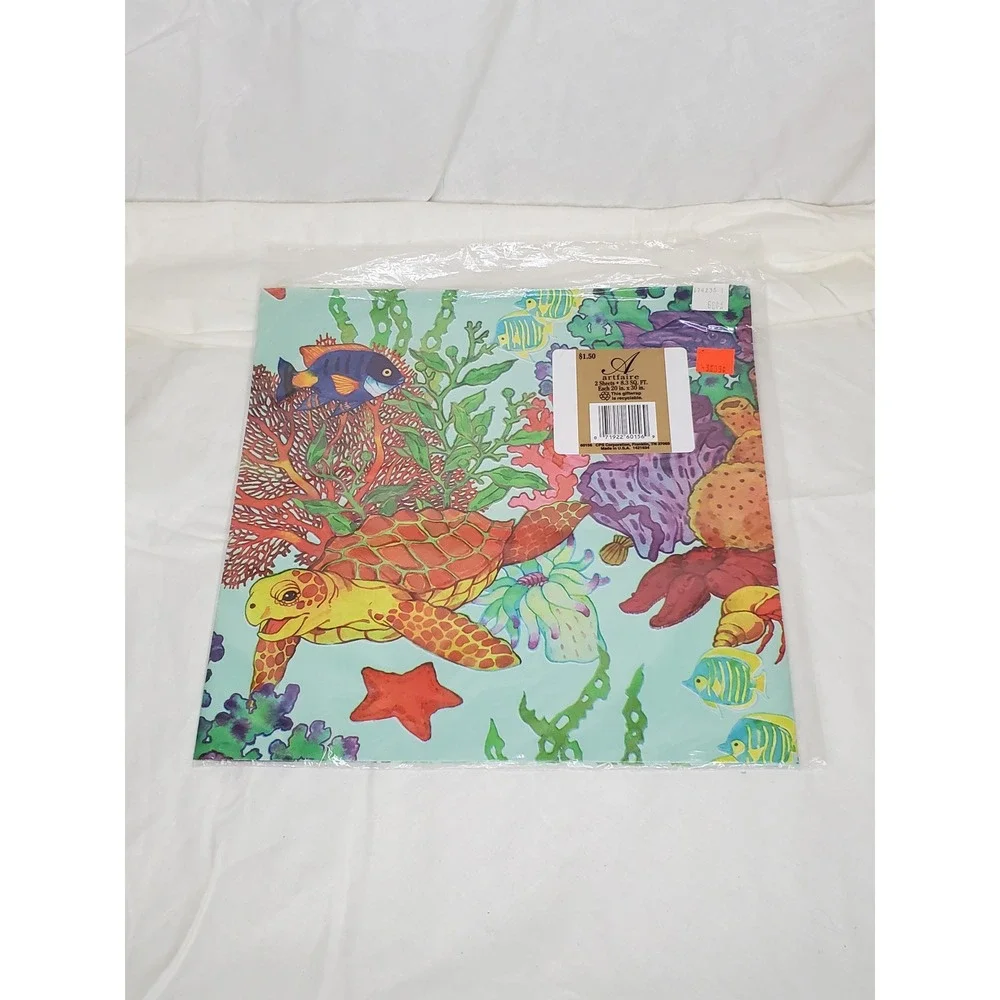 Vintage Artfaire Gift‎ Wrap 4 Sheets Sea Turtle Coral Reef Shells Ocean 20x30